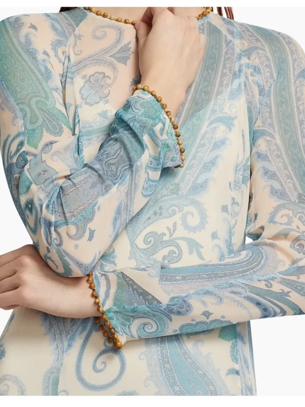 Zimmermann Cream and Light Blue Paisley Long-Sleeve Maxi Dress - Picture 8 of 13